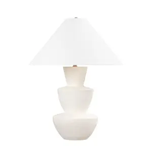 Kamas Table Lamp - Organic Ivory Ceramic with Tapered Off-White Linen Shade and Brass Accents