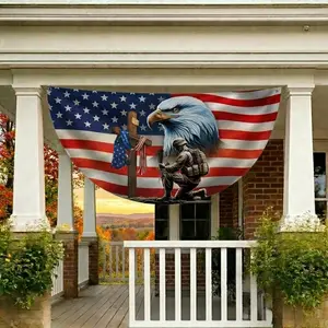 Veteran Kneeling Soldier Christ Cross Memorial Day American Flag, Patriotic Eagle Garden Flag, Memorial Day Flag, Christian Patriotic Flag