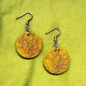 Golden Bloom Artisan Statement Earrings - Decoupage Art Jewelry