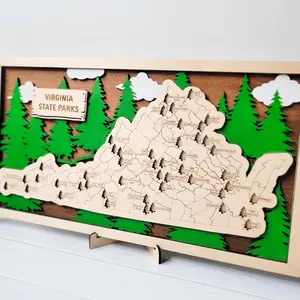 Virginia State Park Map - Detailed Wooden Map of Virginia's State Parks- Handpainted