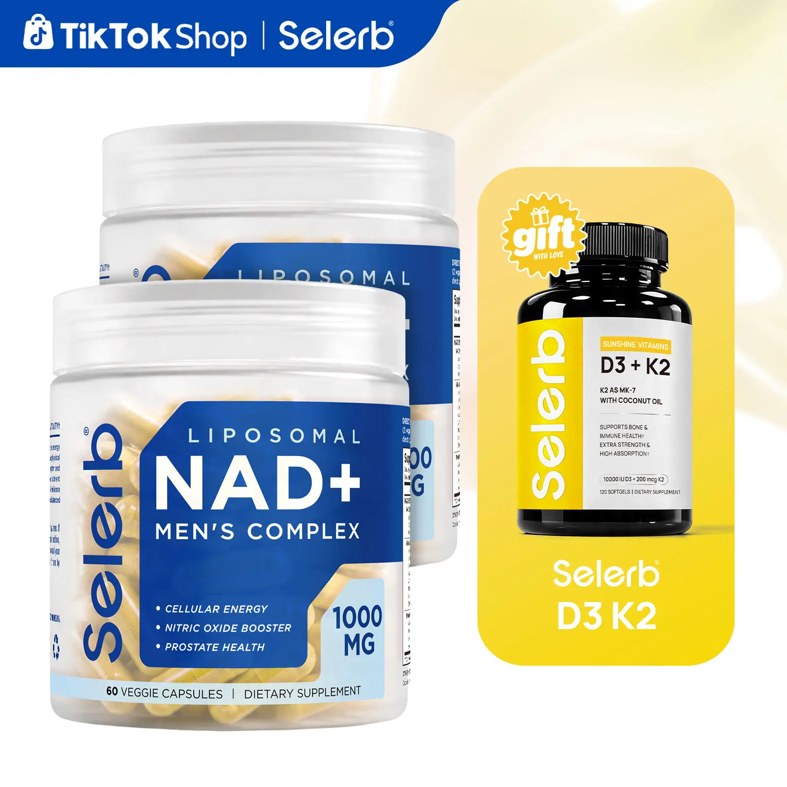 Selerb NAD+ Supplement for Men with NMN - Liposomal Complex with Trans-Resveratrol, CoQ10, Maca & Ashwagandha - Supports Cellular Renewal, Energy & Performance - 60 Capsules Dietary Healthcare Vitamins