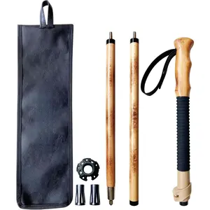 1-Pc Adjustable Trekking Poles| Natural Beech Wood Strong Hiking Stick| Quick Flip-Lock Beech Grip| Leather Strap Walking Stick