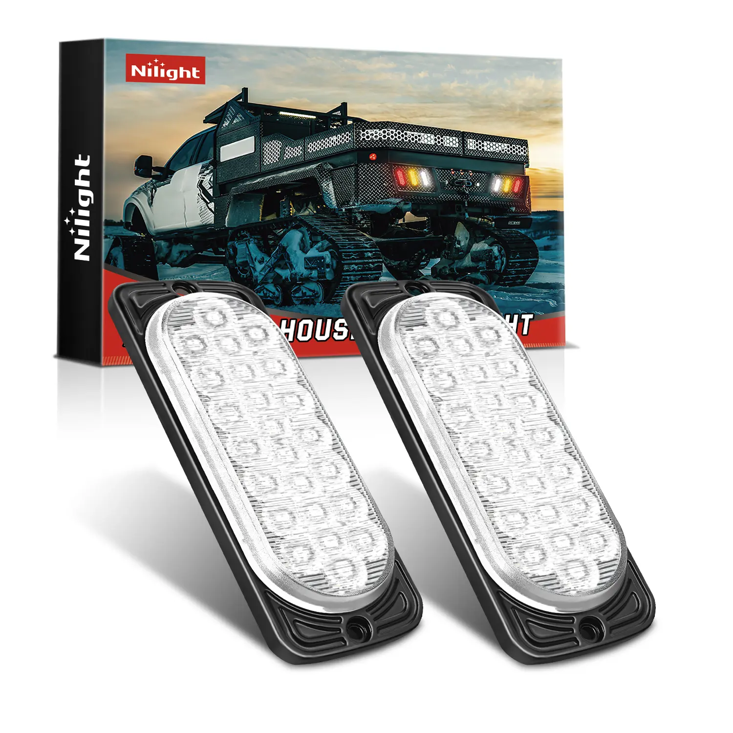 Nilight 5.5in Aluminum Housing Tail Light Assembly, 2-Pack 24 LED White Surface-Mount Backup Marker Lights, IP67 Waterproof, 10-30V for RV, Truck Upgrades