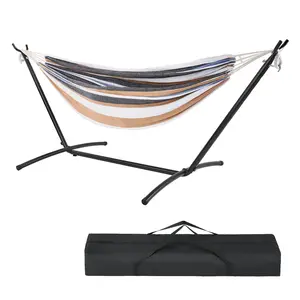GIANNA Double Hammock with Steel Stand and Carrying Bag, Adjustable Height, 450lbs Capacity, Polyester Cotton Fabric, Portable Outdoor Hammock for 2 Adults