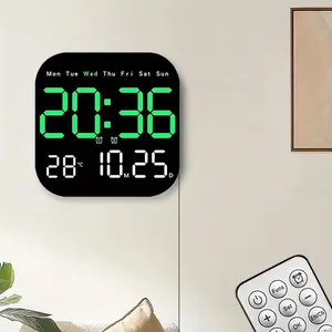 2in1 LED wall clock, Smart digital living room wall clock, LED alarm clock, with remote control, battery-powered LED wall clock, with calendar, time and temperature display, digital clock decoration, Valentine's Day gift.