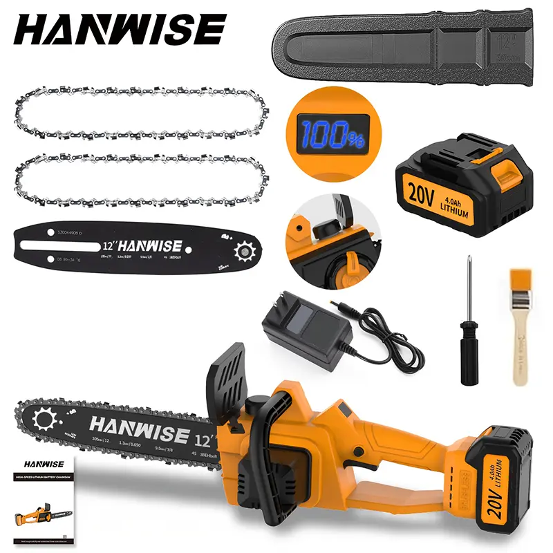 12" Brushless Cordless Chainsaw (1000W 3500RPM) | Auto-Oiling & Safety Lock | 4.0Ah Battery Kit for DIY Logging & Yard Work