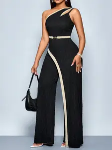 Women's Asymmetrical Jumpsuit, One Shoulder Cut Out Wide Leg Pants, Stylish and Comfortable, Perfect for Casual Everyday Wear