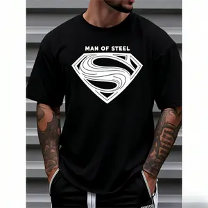 Justice League Men'S Plus Size Casual Crew Neck T-Shirt Man of Steel Graphic Print Short Sleeve Ideal for Spring/Summer Everyday Tshirt |   Playful Text Design |   Comfortable Fit SIZE Plus Size M-5XL