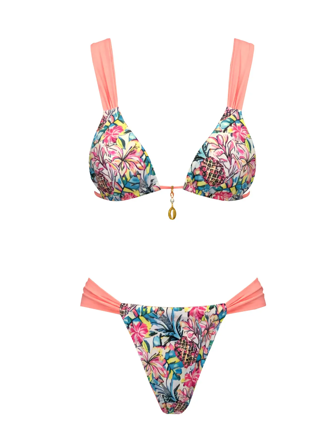 2026 new printed triangle bikini set, chest-support mini two-piece swimsuit for women with an open back—fashionable and sexy; ideal for holiday casual beachwear and hot spring wear.