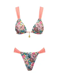2026 new printed triangle bikini set, chest-support mini two-piece swimsuit for women with an open back—fashionable and sexy; ideal for holiday casual beachwear and hot spring wear.