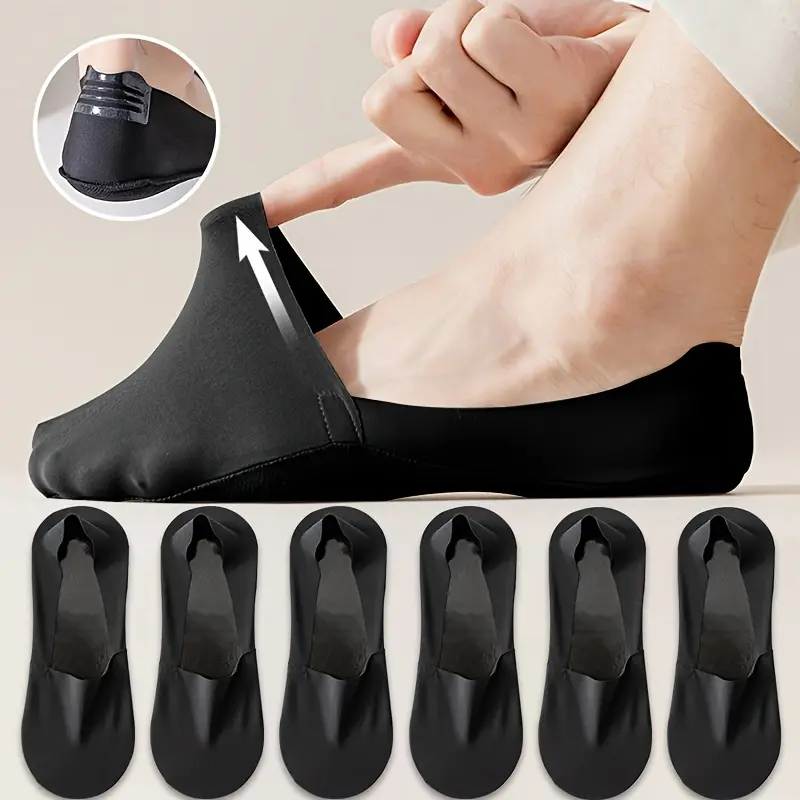 NCDATE 6 Pairs Unisex Polyester Blend No-Show Socks - Breathable, Anti-Slip Silicone Grip, Soft Comfortable Invisible Boat Socks, Daily Wear, Flats-Ready Non-Slip, Machine Washable, Minimalist Design for Sneakers/Loafers, Daily Wear Socks