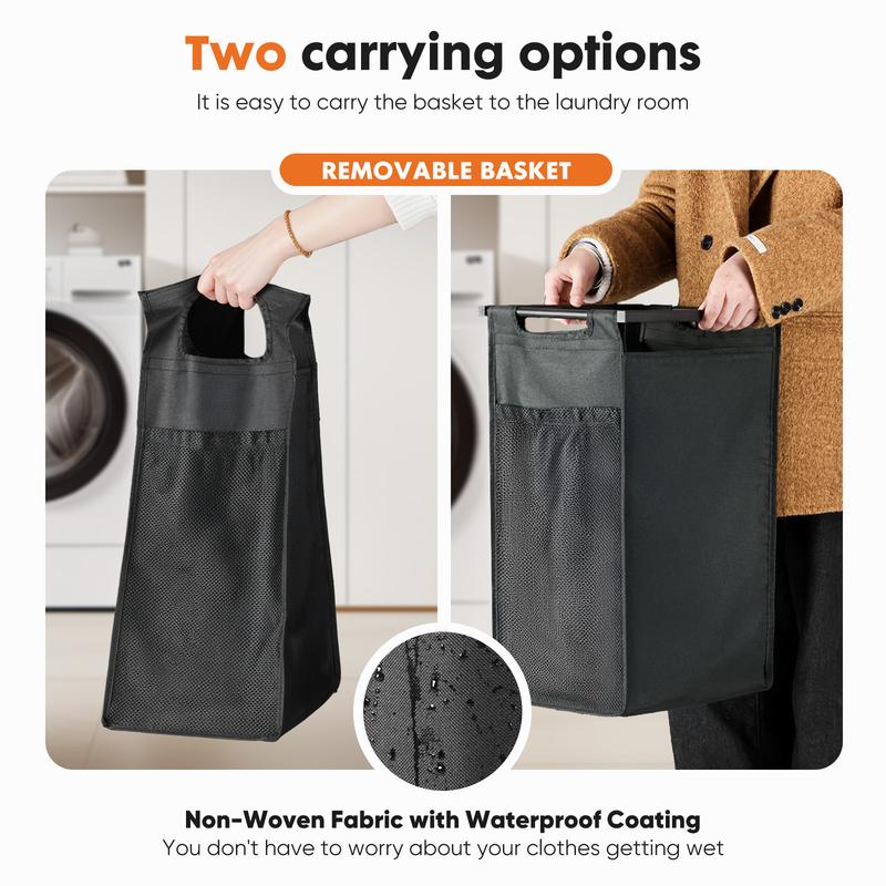 Laundry Hamper, Laundry Sorter with Shelf, Clothes Basket Organizer with 2 Pull-Out and Removable Bags, Movable Wheels for Laundry Room Bathroom Bedroom, Metal Frame, Black