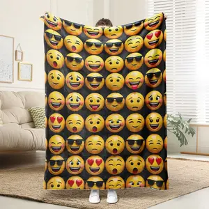 1 Comfortable Emoji Wall Flannel Blanket Soft Printed Cooling Blanket Suitable All Year Round 100% Polyester Perfect Gift For Family And Friends