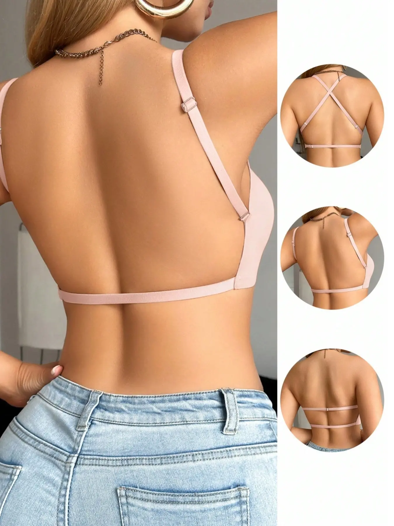 1pc Women's V-Neck Backless Bralette, Summer Bra, Crossback Design, Comfortable, Elegant, Chic & Stylish Underwear for Everyday Wear, Perfect for Casual