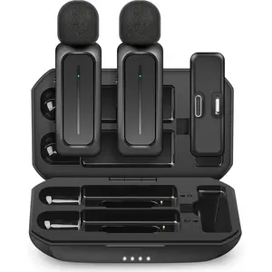 2 Pcs Wireless Lavalier Microphone for iPhone iPad Android with Charging Case 7H Clip on Lapel Microphone Wireless for Video Recording Vlogging, YouTube, Interview, 3 Mode Denoise, 70ft