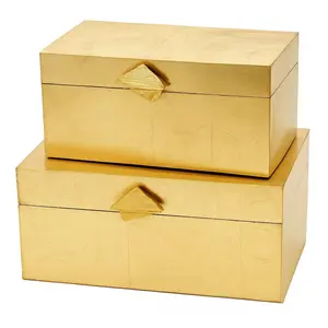 Vintiquewise QI004862.GD 2-Piece Wooden Storage Box Set, Minimalist Traditional Home Decor with Gold Accents, Smooth Lightweight Compartment Organizer for Keys, Trinkets, Ideal Gift