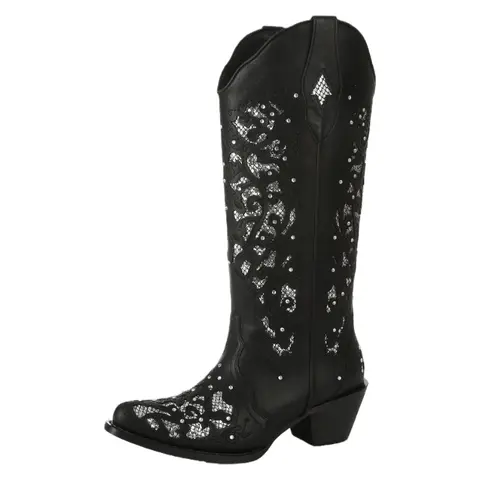 Western Cowboy Boots for Women Comfortable Calf Black Cowgirl Boot Sparkly Rhinestone Wedding Trendy Vintage Tall Glitter Boot Embroidery Chunky Heel Classic