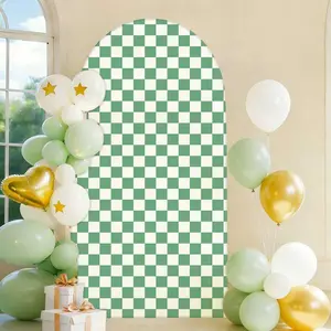 Green White Checkered Arch Backdrop Covers, 6/6.6/7.2 FtStretchy Arch Backdrop Stand Covers, PhotographyBackground Green White Plaid Arch Stand Covers forWedding Birthday Baby Shower Party Decor（without bracket）