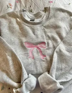 Embroidered Coquette Style Bow Sweatshirt, Embroidered Pink Bow Sweater, Coquette Bow Tee Shirt, Embroidery Ribbon T-Shirt