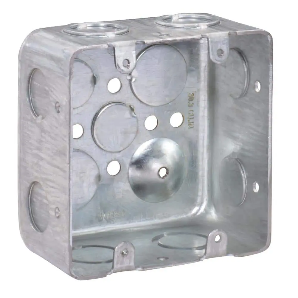 212 MAIN 2-Gang Square Light Switch Box, 4x4x2.12 in. Steel Metallic Decorative Exposed Mount Raised Ground Metal Build