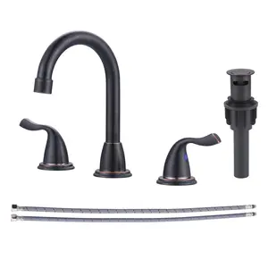 WOWOW 8 Inch Widespread Bathroom Faucet 3 Hole, Oil Rubbed Bronze Bathroom Faucet, Bathroom Sink Faucet with Pop Up Drain and Supply Lines