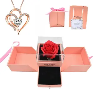 Valentine's Day Gift Creative Heart Shaped Pendant with Aritificial Gem, Elegant gift box, card and bag