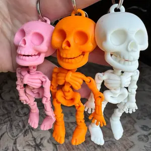 3D Printed Articulated Skeleton Keychain, Flexible Gothic Bag Charm, Halloween Spooky Gift Keyring
