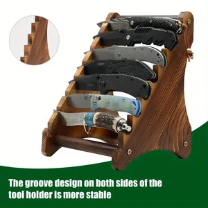 Wooden Knife Display Rack for Fixed Blade Series, Single Assembly Design, Holds Up to 8 Knives, Storage and Show Case Combined, Knifeholder