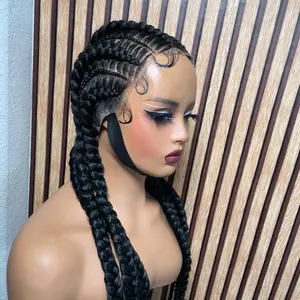 Hand made full lace stitch braids in 30inches  fiber lace  made with (human hair baby hair) 30 inches. Medium: Cap size :21.5 – 22.5”