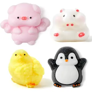 4 Pcs Animal Taba Squishy Toys, Soft Squeeze Fidgets,Chick, Pig, Hamster,Penguin Fufu Squishy Toys,Cute Taba Squishy Toys for Kids Easter Party Favors & Gifts