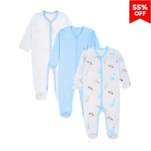 JY.COZY FOR BABY Baby Essentials 3 Piece Blue Outfit Set Footie Sleepwear Pajama Bodysuits with Dinosaur Print for Baby Boys and Girls Everyday Casual Wear Newborn Baby Girl Clothes
