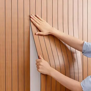 Self-Adhesive Wood Grain Panel Wall Sticker, Easy DIY Ceiling Partition, Suitable for Multiple Indoor Scenarios, TV Background, Hallway Decor