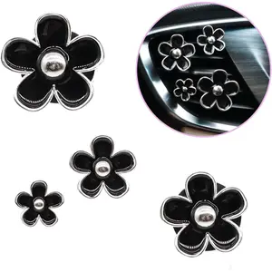 4pcs Cute Daisy Flowers Car Air Freshener Vent Clips,Girly Flowers Car Accessories for Women,4 Sizes Sparkle Black Silver Flower Car Vent Clips,Refillable Clips On Car Diffuser