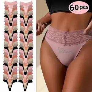 H    60-Pack Seamless Tanga Thongs 2026 Plus Size Low-Rise V-Cut Panties. Solid color, breathable, soft, stretchy and stylish. Ideal for home, office, daily wear and Valentine's gifts. Panties Womenswear Bridal Comic