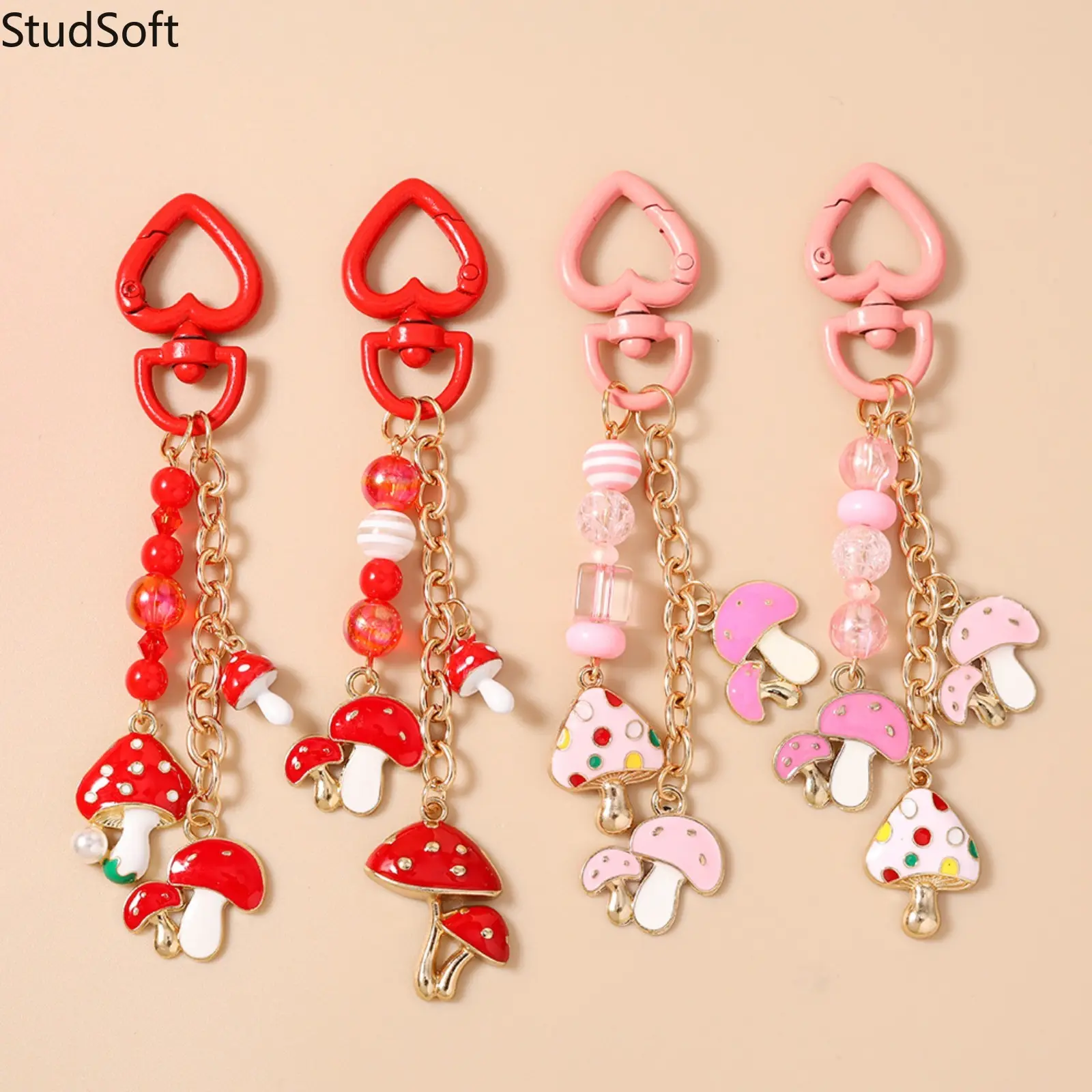 2026 New Fashion Beaded Mushroom Faux Plant Keychain Charm - Kawaii Key Fob, Beaded Keychain Set for Luggage & Bag Sports-Outdoor Accessory, Keychain Kawaii