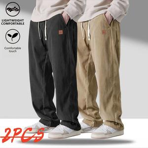 Men's Vintage Corduroy Straight-Leg Pants - Stylish Plain Straight Pants, Casual Comfy, Drawstring Waist, Relaxed Fit, Mesh Breathable, Beige Summervibes Menswear Bottoms fathersdaygift