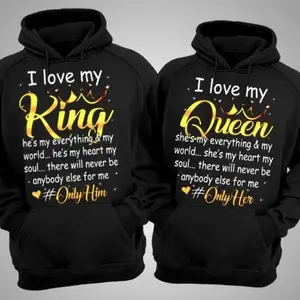 [Graphic Hoodie] Couple Matching Hoodies/T-Shirt - I Love My King Queen Couple Matching Outfits Hoodies Pullover for Women for Men,Gift for Couples