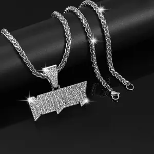 Hip-Hop Style MONEY Letter Pendant Keel Chain Necklace with Rhinestone Decorated Bling Sparkling Zirconia for Men's Stylish Handsome Party Festival Accessories