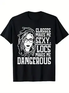 Casual Graphic T-Shirt for Women, 'Locs Make Me Dangerous' Afro Print, Comfortable and Breathable 100% Cotton Crewneck