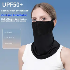 Summer Unisex Cycling Commuting UV Protection Neck Wrap Ear Hook Breathable Black Sunscreen Ice Silk Face Mask