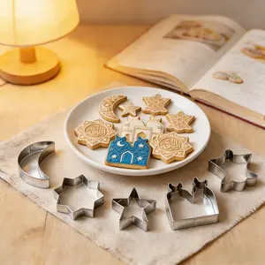 Eid & Ramadan Cookie Cutter Set, 5-Piece Stainless Steel Moon and Star Biscuit & Fondant Molds for Eid Mubarak, Islamic Pastry, Cake & Dessert Decorating Baking Utensils Supplies