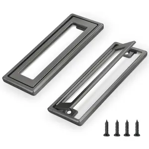 2 count Black Square Recessed Flush Door Pull, 4.53*1.77Inch Handles for Cabinets and Drawers Zinc Alloy, Metal  Door Recessed Pull Handles Flat, Square Hatch Pull Handle for Cupboard (Gray)