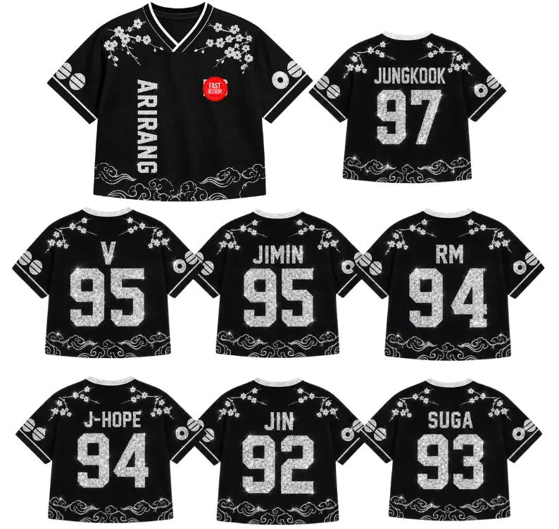 Arirang Tour Boxy Mesh Jersey, Floral Graphic Jersey Shirt, Kpop Concert Outfit, Music Tour Fan Shirt, Custom Name Number Jersey