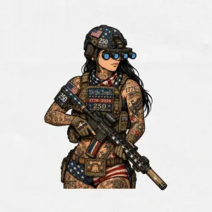 250 Years of Freedom Tactical Waifu Vinyl Sticker – 1776–2026 Patriotic American Girl Decal, USA Anniversary Military Anime Sticker