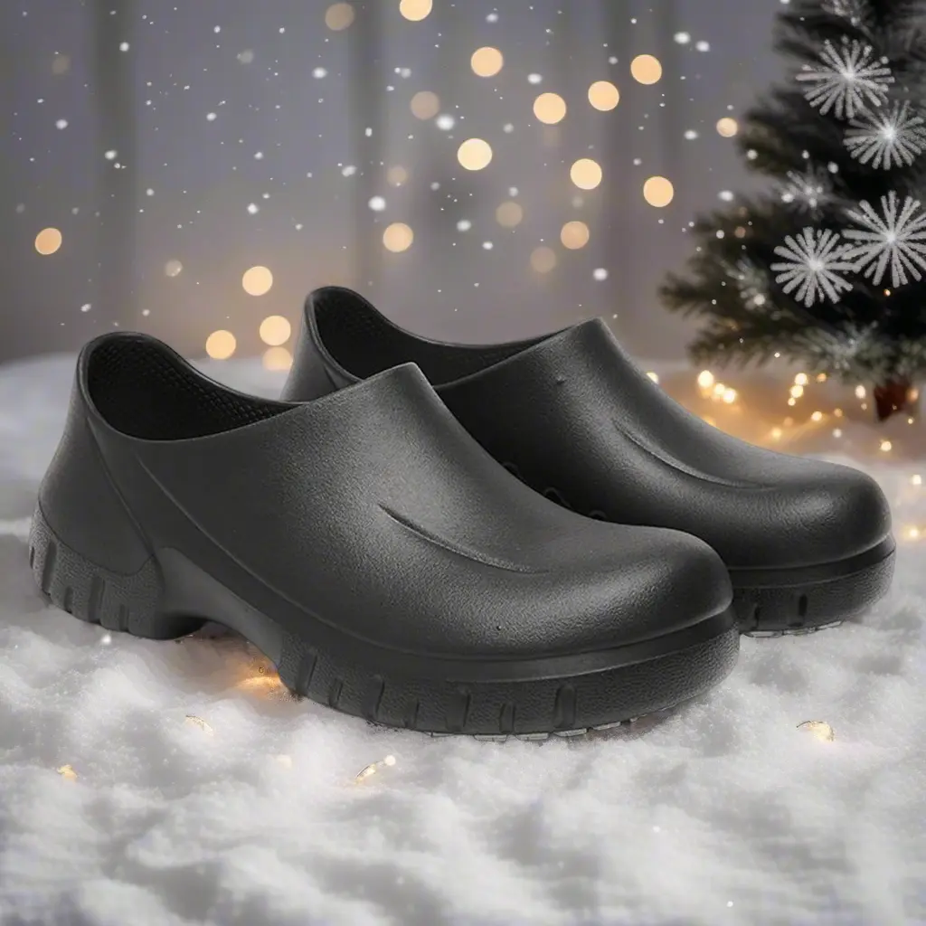 Christmas gifts TEER Non-Slip Waterproof Work Shoes for Men Black Lightweight Comfortable EVA Rubber Sole Wide Toe Durable Anti-Slip Ideal for Kitchen Hospital Laboratory TikTokShopBlackFriday Work Safety Footwear