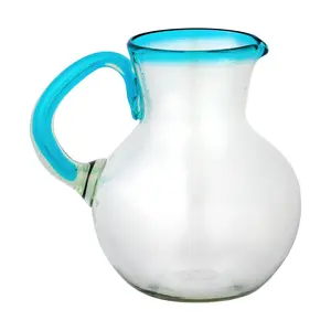 10 Strawberry Street Aqua Rim Pitcher  MexicanGlass
