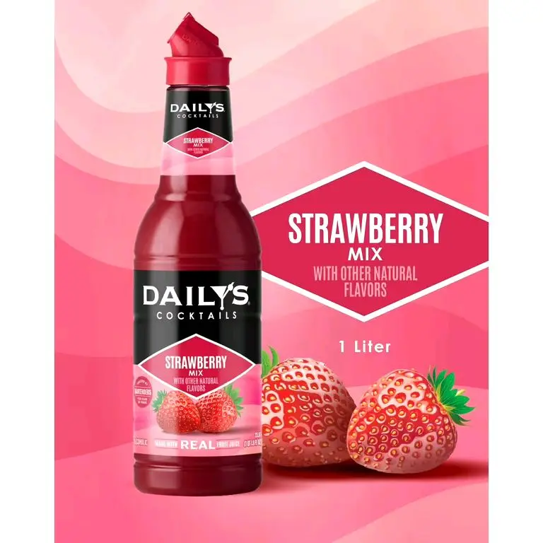 Dailys Natural Strawberry Flavor Syrup Concentrate (5-Pack) - Natural Ingredients, No High Fructose Corn Syrup, Ambient, All Ages Drinking Sweet Fruity Drink Mix, 5-Packs