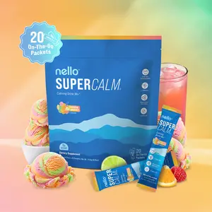 Nello Supercalm Calming Drink Mix with KSM-66 Ashwagandha Vitamin D3 Magnesium & L-Theanine Supports Cortisol Balance Mood Sleep 20 Servings Travel Packets Dietary Supplement