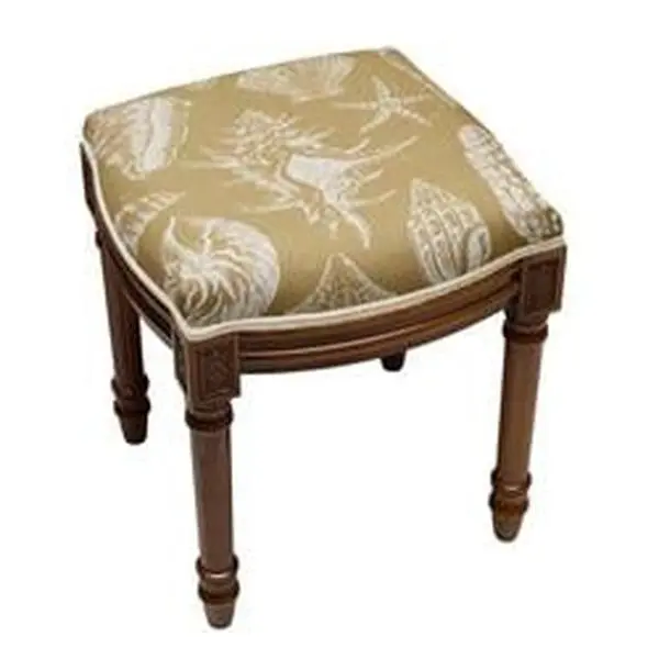 123 Creations FS020XXBE Tan Seashells Upholstered Wooden Vanity Stool, Wood Stain