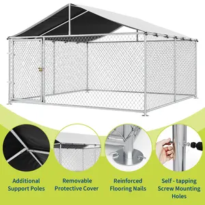 Large Outdoor Dog Kennel with Roof, Heavy Duty Steel Dog Run Playpen with Waterproof UV Resistant Cover & Lockable Door, Outside Pet Enclosure for Backyard Farm
